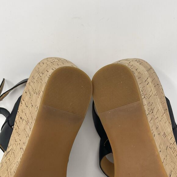 Kork Ease Austin Cork Wedge Sandals Womens 10 M Black Leather Ankle Strap Buckle - Picture 15 of 16
